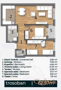 Trosoban stan 62m Telep u Izgradnji